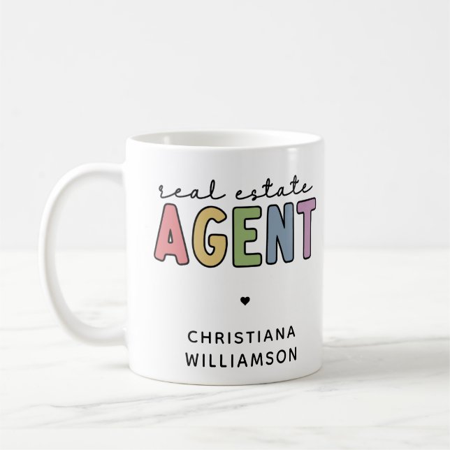 Taza De Café Agente inmobiliario de nombre personalizado | Rega (Izquierda)