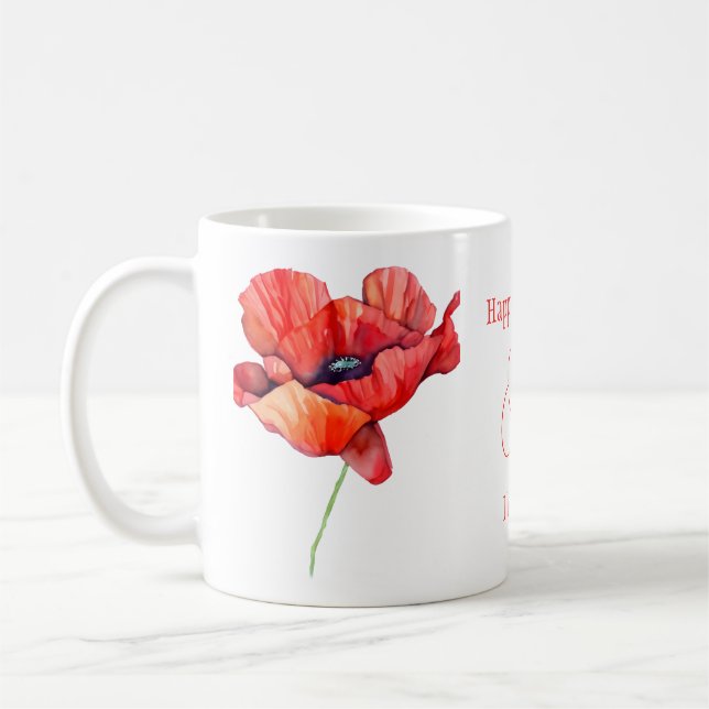 Taza De Café Agosto flor de nacimiento Amarillo amapola Acuarel (Izquierda)