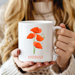 Taza De Café Agosto Mes de Nacimiento Flor Poppies Rojos