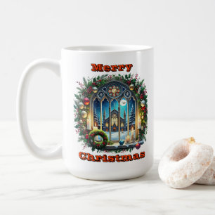 Taza De Café Agradable Ventana De Navidades Con Decoraciones De