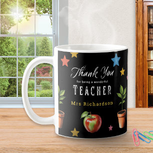 Taza De Café Agradecer Maestro Pizarra Manzana Personalizado