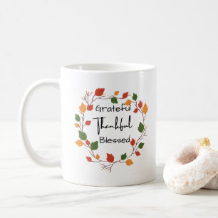 Taza De Café Agradecidas hojas de Acción de Gracias bendecidas 
