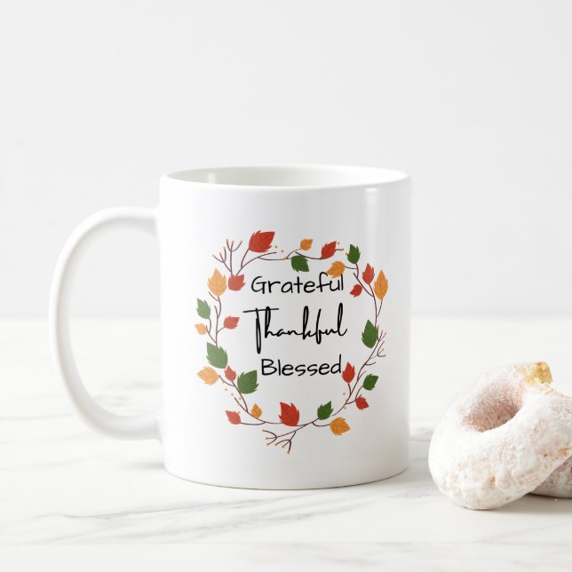 Taza De Café Agradecidas hojas de Acción de Gracias bendecidas  (Con donut)