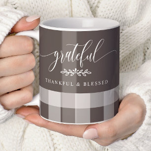 Taza De Café Agradecido Agradecida Bendecido Plaid Marrón y Bla