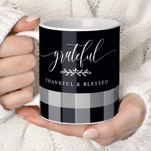 Taza De Café Agradecido Agradecido Bendito Cuadro Negro y Blanc
