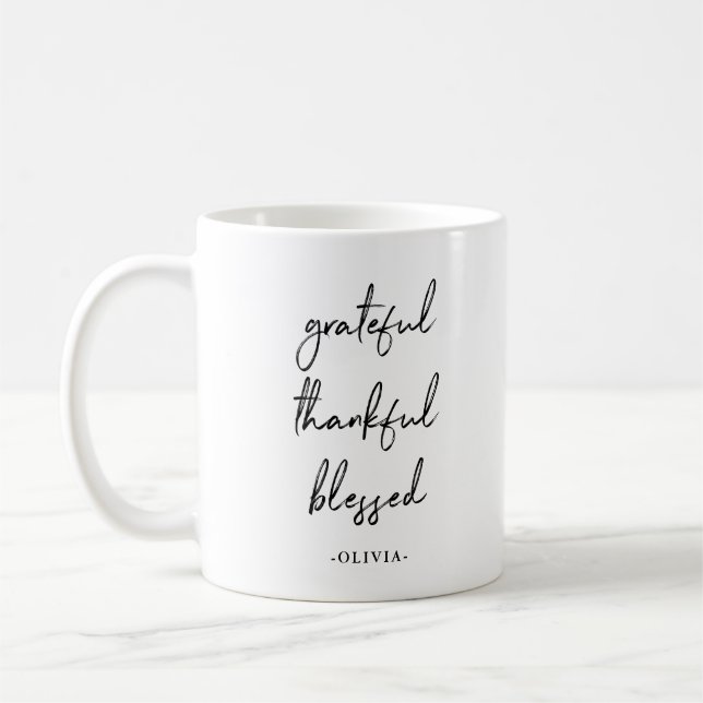 Taza De Café Agradecido Agradecimiento | Tipografía moderna (Izquierda)