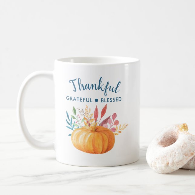 Taza De Café Agradecimiento bendecido con calabaza Naranja (Con donut)