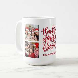 Taza De Café Agradecimiento bendecido por 4 foto nombre rojo