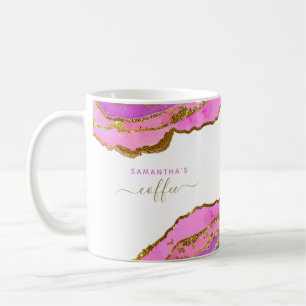 Taza De Café Agrega tu nombre   Geode rosa y oro acuarela