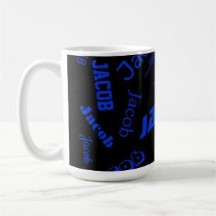 Taza De Café Agregar cualquier nombre o palabra Azul y negro
