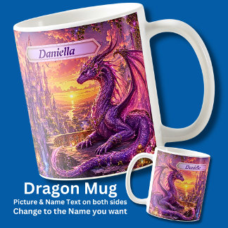 Taza De Café Agregar Nombre Dragón Rosa Púrpura Custodiando Cas