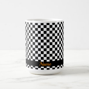 Taza De Café Agregar té de verificación negro y blanco nombre