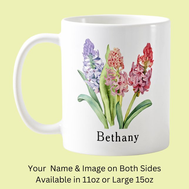 Taza De Café Agregar texto de nombre, flores de jacinto, rosado (Subido por el creador)