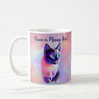 Taza De Café Agregar texto de nombre, pasteles pintados de gato