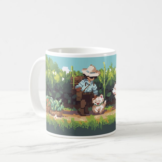 Taza De Café Agricultor De Arte Píxel Sembrando Las Plantas (Anverso izquierdo)