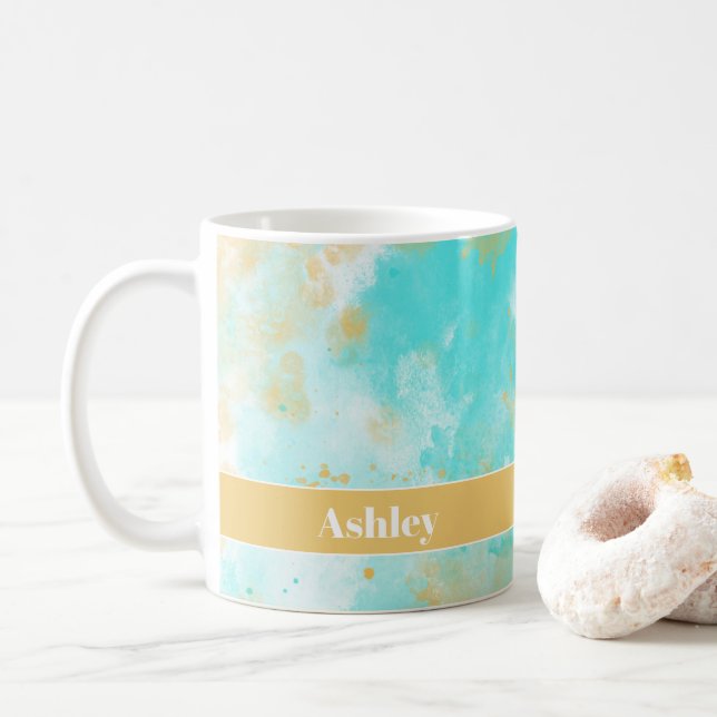 Taza De Café Agua acuática lavado y nombre de Personalizable (Con donut)
