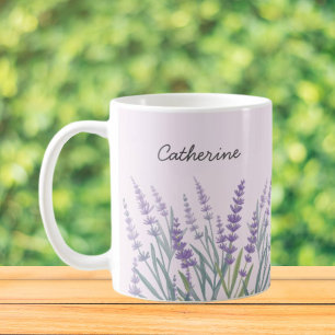 Taza De Café Agua Floral de Lavanda Púrpura en Acuarela
