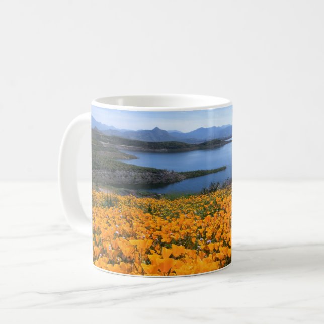 Taza De Café Agua | Lago California Con Cachorros Dorados (Anverso izquierdo)