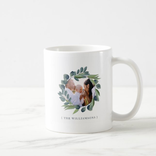 Taza De Café Agua para el invierno Foliage Foto Wreath & Monogr (Derecha)