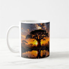 Taza De Café Agua potable de jirafa en el atardecer cósmico afr