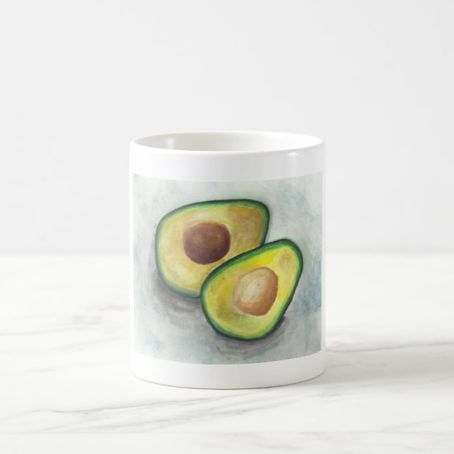 Taza De Café Aguacate con nuez expuesto en acuarela (Centro)