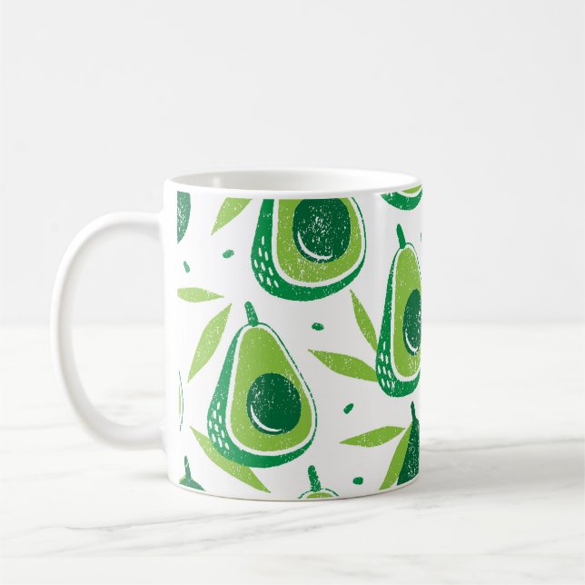 Taza De Café Aguacate, estampado texturado, patrón sin fisuras. (Izquierda)