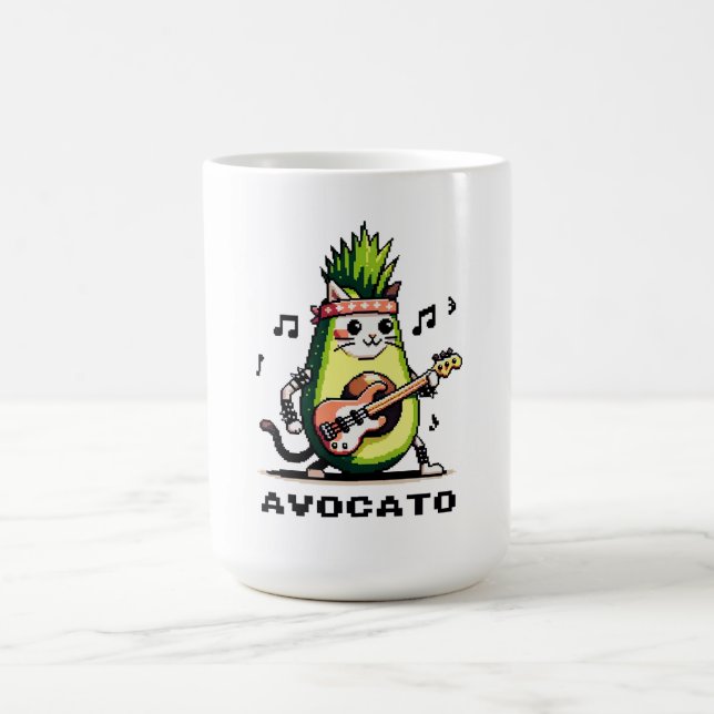 Taza De Café Aguacate - Gracioso Pixel Art Aguacate Gato Jugand (Centro)