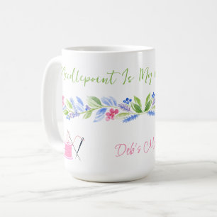Taza De Café Aguada floral de punto de aguja Lugar Feliz NOMBRE