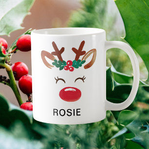 Taza De Café Aguamarina Acebo Bayas Navidad Reno