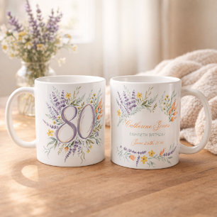 Taza De Café Aguamarina Flores Silvestres Cumpleaños 80 Persona