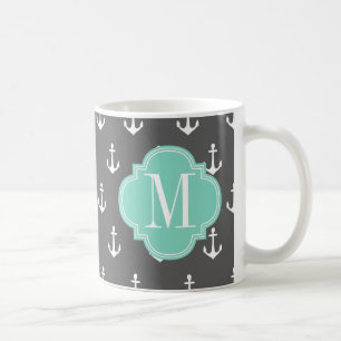 Taza De Café Aguamarina náutica femenina del carbón de leña 