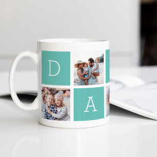 Taza De Café Aguamarina Personalizado Papi 5 Collage de fotos