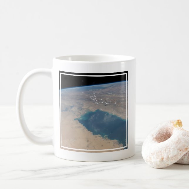 Taza De Café Aguas Azul Tropicales Del Golfo Pérsico. (Con donut)