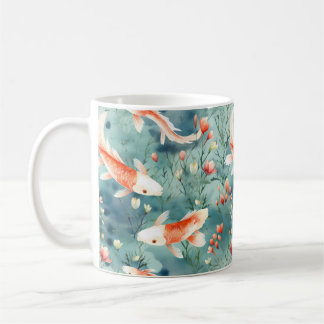 Taza De Café Aguas tranquilas: Patrón acuarela Koi Fish