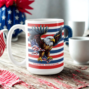 Taza De Café Águila Americana Patriótica Bandera de EE. UU. 4 d