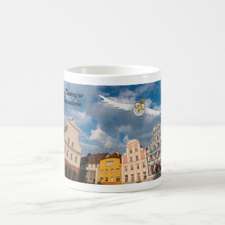 Taza De Café Águila blanca polaca dice Bienvenido a Szczecin.