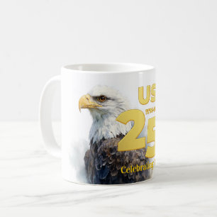 Taza De Café Águila calva al acuarela & Oro USA 250