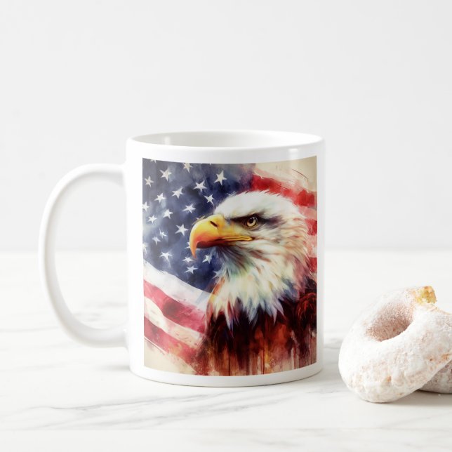 Taza De Café Águila calva con bandera de los Estados Unidos de  (Con donut)