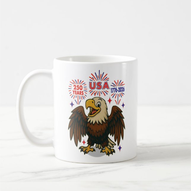 Taza De Café Águila calva con fuegos artificiales - Estados Uni (Izquierda)