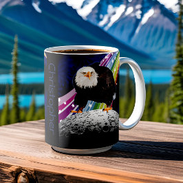 Taza De Café Águila calva en la luna Diversión en el espacio ar