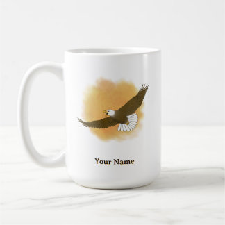 Taza De Café Águila calva personalizada con fondo naranja