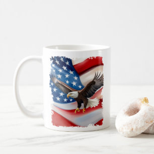 Taza De Café Águila Calva y Bandera Estadounidense 4 De Julio