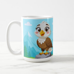 Taza De Café Águila de dibujos animados en roca – Personaje vec