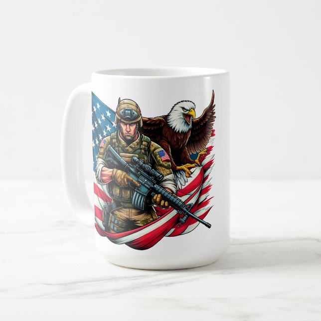 Taza De Café Águila estadounidense de soldados Eagle Bandera de (Anverso izquierdo)