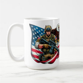 Taza De Café Águila estadounidense de soldados Eagle Bandera de