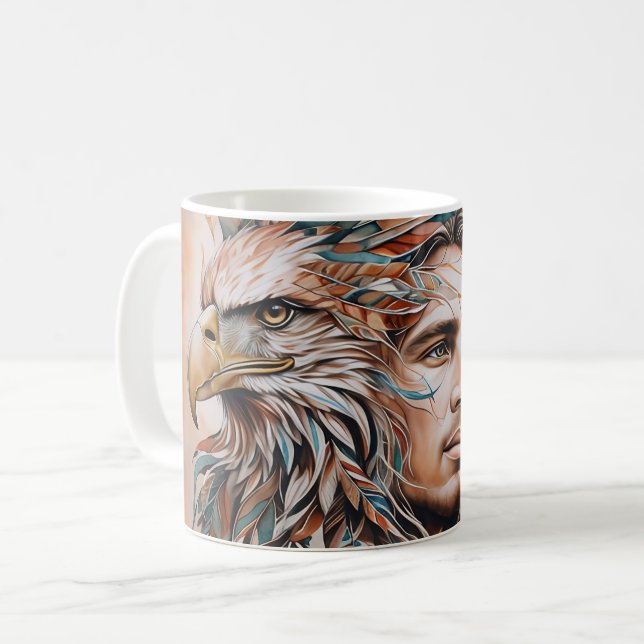 Taza De Café Águila - Hombre - Lobo - arte acuarela 1 - Fan Fun (Anverso izquierdo)