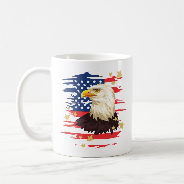 Taza De Café Águila Patriótica de los Estados Unidos, bandera y (Izquierda)