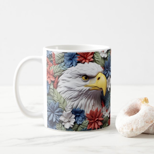 Taza De Café Águila Patriótica Impresa De Aspecto 3D (Con donut)