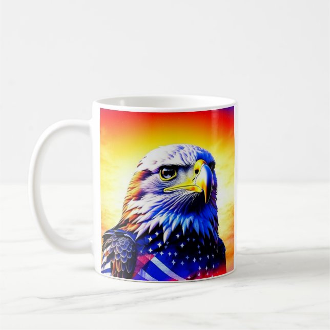 Taza De Café Águila Patriótica y Bandera Americana (Izquierda)
