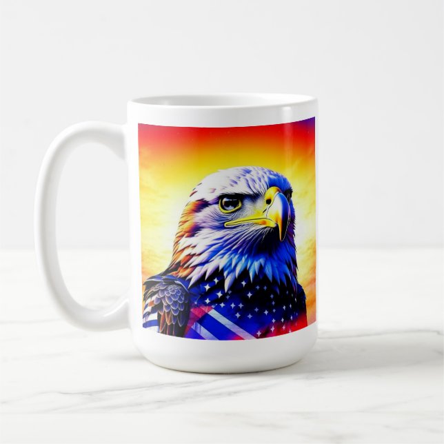 Taza De Café Águila patriótica y bandera estadounidense persona (Izquierda)